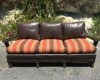 Monterey Couch Branded Leather Vintage Western California Ranch Lodge Wood Sofa