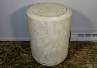 Maitland Smith Tessellated Marble Round End Side Table Karl Springer Era