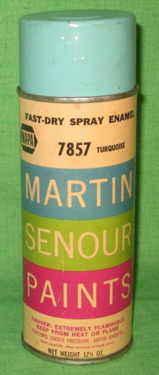 Vintage Napa Martin Senour Turquoise Spray Paint Paper Label Metal Cap