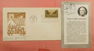 1945 Wwii General Carl Spaatz Air Command Signed Fdc 934 Army Wwii,  Insert