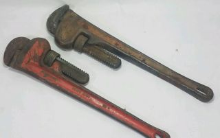 2 Vintage Ridgid Heavy Duty Pipe Wrench 18 Inch Made In Ohio Usa Man Cave