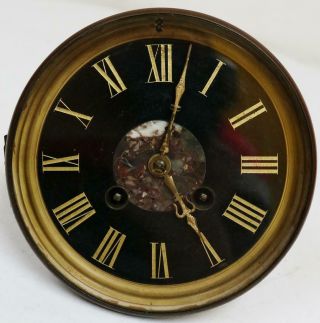 Antique French 8 Day Gong Striking Clock Movement Black Marble Dial & Back Door