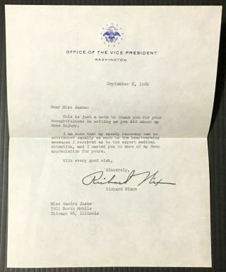 1960 Richard Nixon Autopen Signed Letter As Vice President