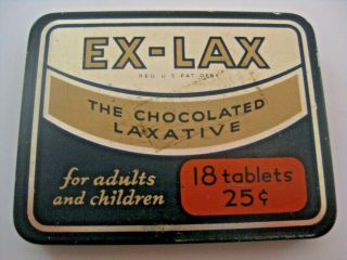 Vintage Ex - Lax Chocolate Laxative Tablets Advertising Medicine Tin 18 For.  25