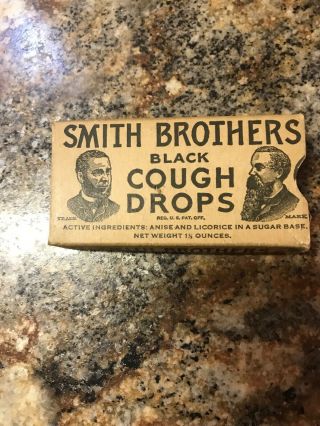 Old Vintage Smith Brothers Black Cough Drops One Flap Off Box Other Ty