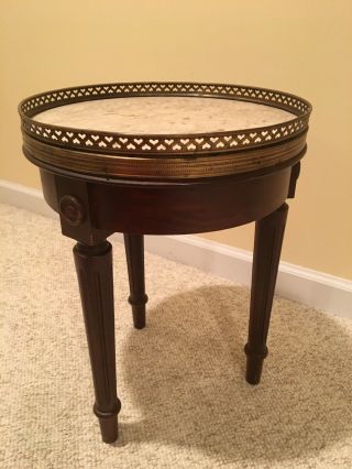 Small Antique Round Accent Table Style Marble Top Side Wood Brass