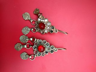 Antique Berber Silver Earrings With Glass Beads Ethnic Tribal Jewelry