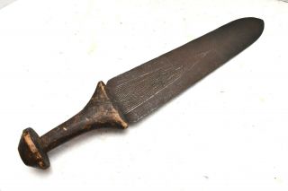 Antique Tribal African Ikula Knife Wooden Handle Kuba D.  R.  Congo Sword Weapon