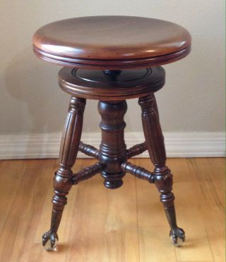 Vintage Claw/crystal Foot Piano Stool Late 1800s Antique Adjustable Height