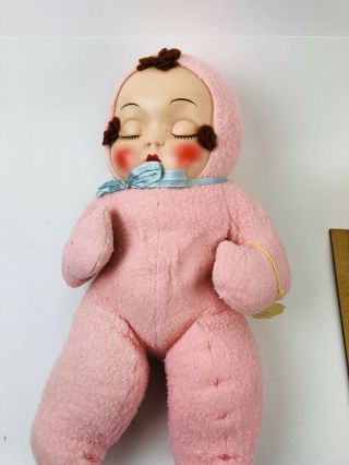 Vintage Rubber/ Plastic Faced Sleeping Pink Baby Doll Plush