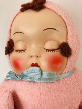 Vintage Rubber/ Plastic Faced Sleeping Pink Baby Doll Plush 2