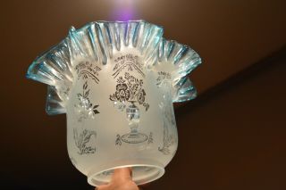 Stunning Victorian 4 " Duplex Acid Etched Glass Oil Lamp Shade