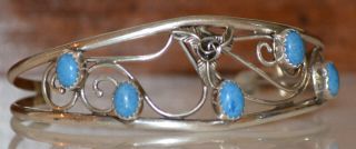 Jerry Cowboy Navajo Sterling Silver Turquoise Blue Stone Cuff Bracelet