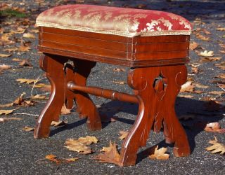 Antique Walnut Victorian Eastlake Slipper Bench Sewing Stool Footstool Storage