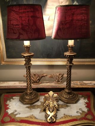 Antique Giltwood Carved Wooden Venetian Table Lamps