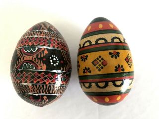 Vintage Set Of 2 Life Sized Hand Painted Wooden Russian Eggs