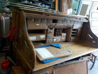 Massive 66 " X54 X36 S Roll Top Desk With Full Cubbies For Restoration
