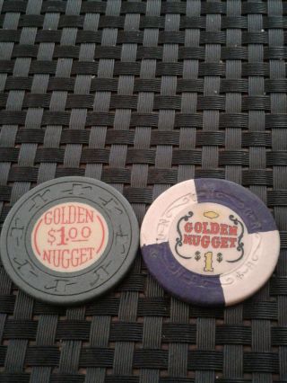 2 Golden Nugget 1.  00 Chips Vintage Las Vegas