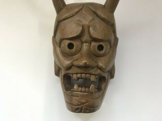 Wooden Hand Carving Noh Mask Demon Head Kabuki Kagura Japanese Vtg e299 2