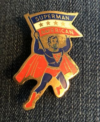 Rare Superman American Flag Brass Pin 1940’s Vintage 19 - 2602a 1 3/4 “