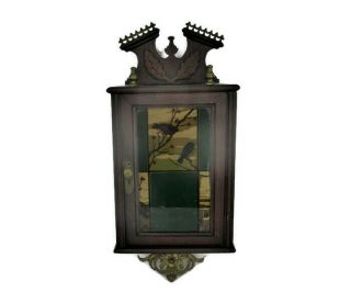 Small Kitchen Apothecary Bathroom Jewelry Cabinet Hand Carved Wood Brass Trim
