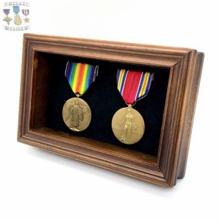 Wwi - Wwii U.  S.  Victory Medal Set Back To Back World War Champs Brown Frame Ww1