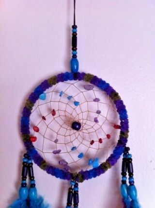 Cherokee Handmade Dream Catcher Real Turquoise Nuggets,  Wood Beads,  Feathers