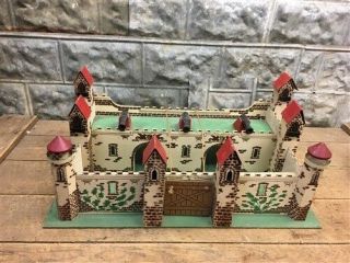 1930s 40s Rich Toys Large Castle Play Set,  Wood Metal Fort,  Vintage Playset 3