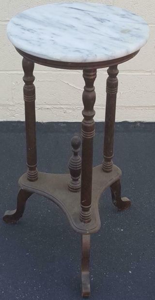 Victorian Solid Wood Plant Stand - Marble Top - Needs Tlc - Very Pretty