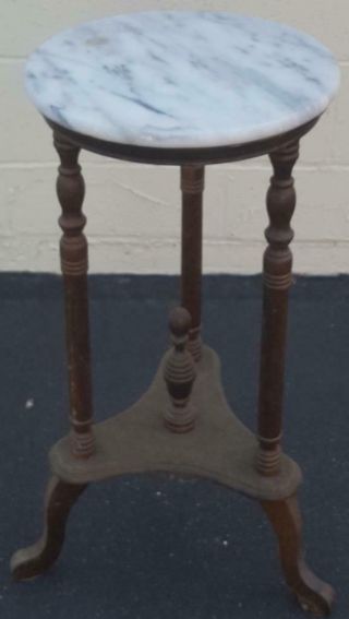 Victorian Solid Wood Plant Stand - Marble Top - NEEDS TLC - VERY PRETTY 3