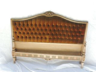5772 French Antique Carved Wood & Fabric Full Size Bed Headboard/footboard/sb