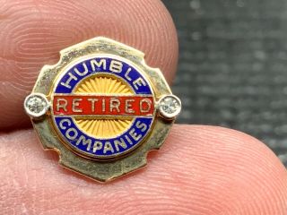 Humble Oil Companies 14k Gold Double Diamond Retired Stunning Service Award Pin.