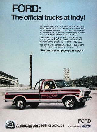 1979 Ford F - 150 Ranger Vintage Ad Indy 500 Official Truck