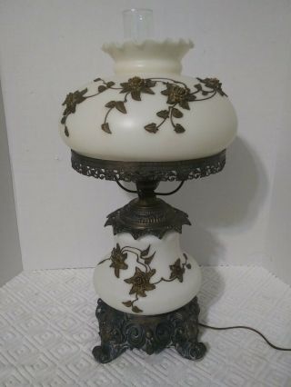 Vintage White Glass With Brass Flowers Gone With The Wind Lamp
