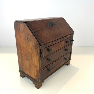 Antique Signed Miniature Primitive Salesman Sample Secretary Desk C.  1835 W Key