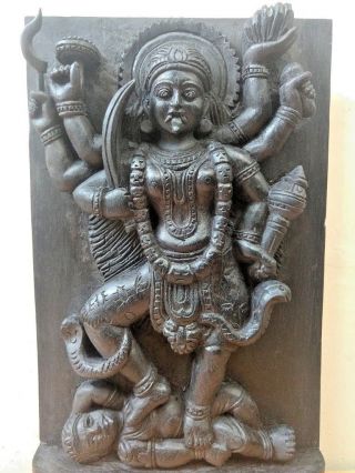 Hindu Durga Kali Devi Temple Vintage Wall Wooden Panel sculpture Statue Art Deco 2