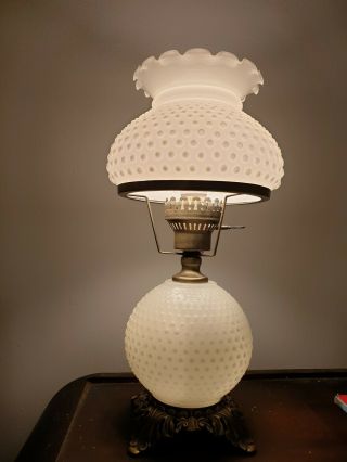 White Milk Glass Hobnail Three Way Lamp Gwtw Gone With The Wind Parlor.