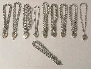 10 X Vintage Sterling Silver Heart Locket Charm Bracelets Joblot