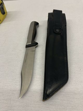 Vintage Vernco Stainless Hi - Cv Hand - Honed Hunting Knife Japan W\ Leather Sheath
