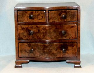 Antique.  Miniature Walnut Chest Of Drawers,  With Serpentine Front,  C1830.