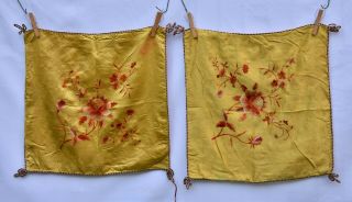 Pair Vintage Chinese Silk Embroidery / Embroidered Textile Panel / Pillowcase