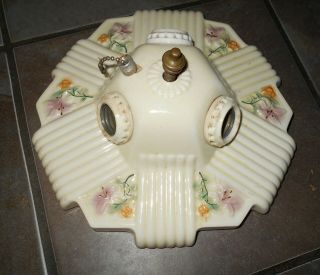 Vintage Art Deco Porcelier 3 - Bulb Flush Mount Ceiling Light Fixture,  Floral