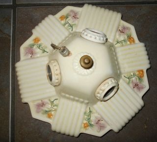 Vintage Art Deco Porcelier 3 - Bulb Flush Mount Ceiling Light Fixture,  Floral 3