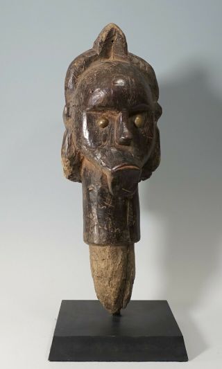 Antique Wood / Brass Fang Africa Equatorial Guinea Statue Figure Reliquary Head