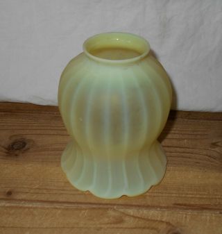 Vintage Yellow Satin Vaseline Glass Lamp Shade Scalloped Rim 5 " Tall