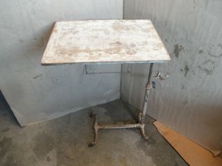 Hospital Bed Side Table Cast Iron Drafting Industrial Tray Antique Adjustable
