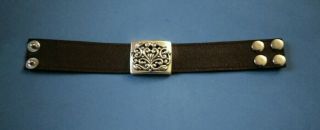 Vintage Hato Hasi Ornate Sterling Silver 925 Leather Snap Bracelet 6 - 3/4 7 - 1/4 "