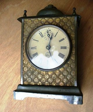 Rare Antique Vtg Brass Carriage Mantle Shelf Wind Up Alarm Clock C.  T.  Co Ai
