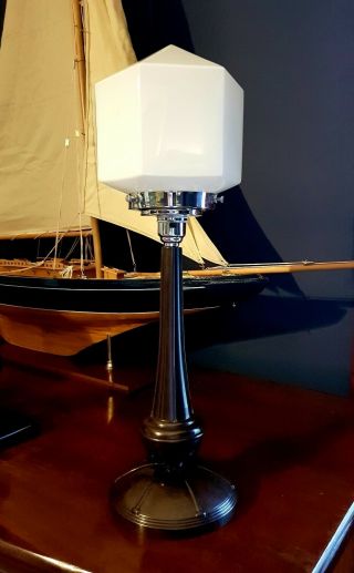 1930s Art Deco Lamp Table/desk Bakelite Stem Milk Glass Shade Rare.