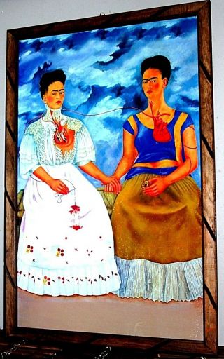 Art Print/painting Mexico Wood Frame Frida Kahlo " Las Dos Fridas " 17 " X 13 " Large